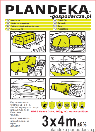 Etykieta plandeki PE wodoodpornej do magazynowania produkcji zewnętrz.