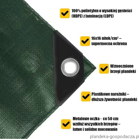 Plandeka HDPE  8x10 gramaturą 160g/m2 i plastikowe naróżniki