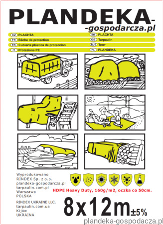 Plandeka 8x12 UV PE 160g - indywidualna etykietka plandek w kolorze Olive Green