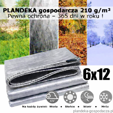 Plandeka 6x12 HDPE 210g Silver