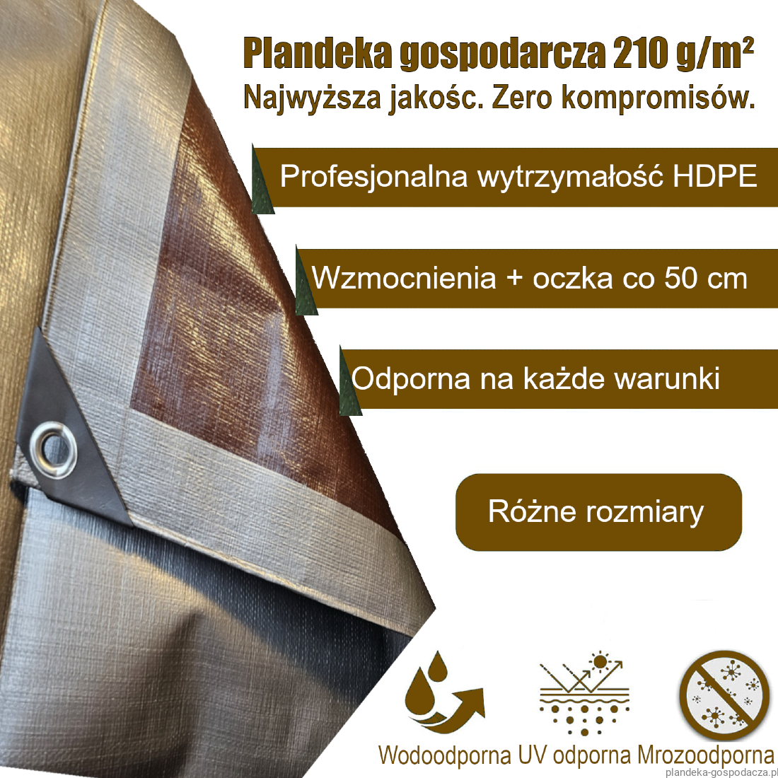Cechy materiału plandeki 15x20 210g Srebrno-Brązowej